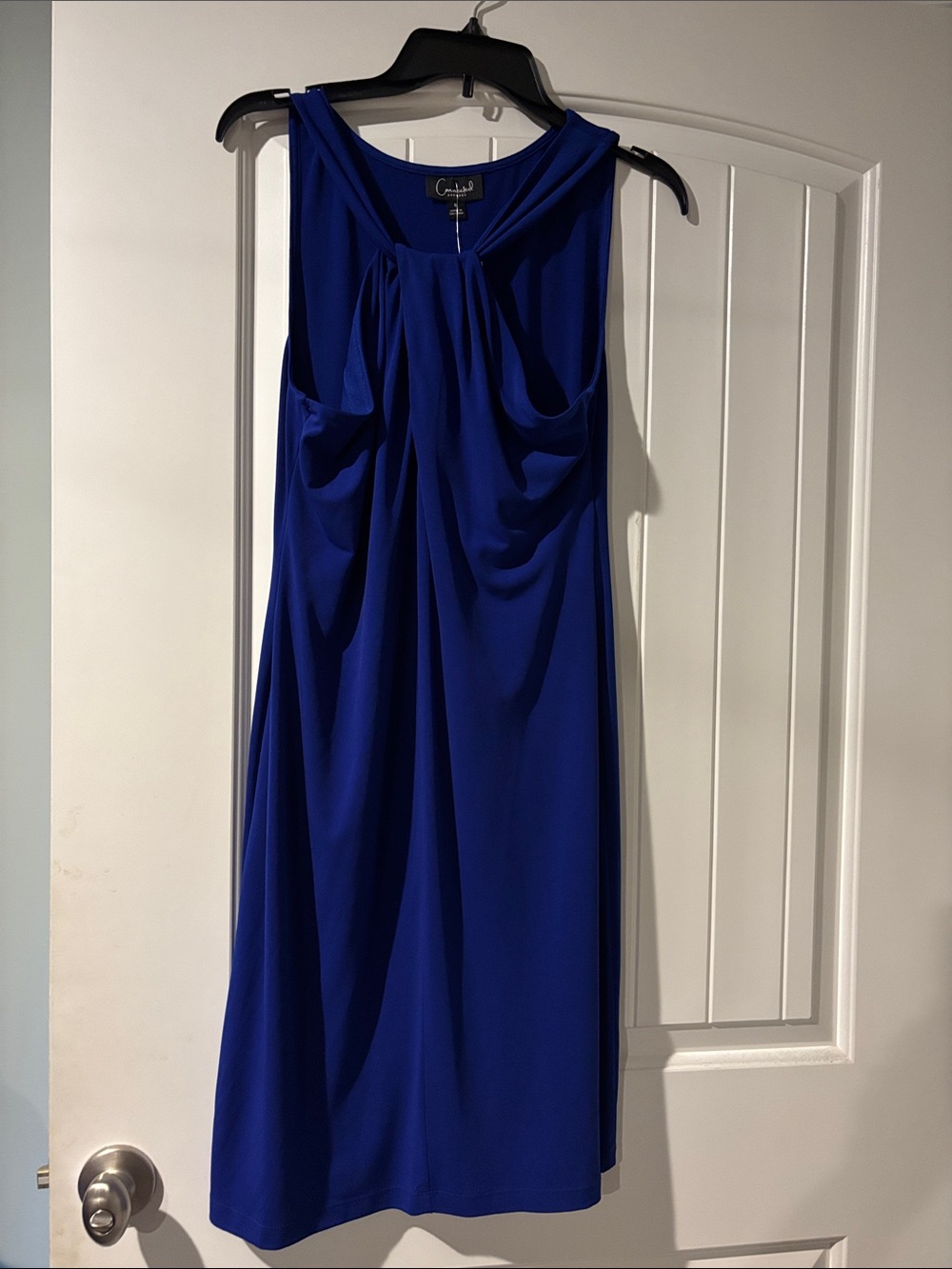 connected apparel Cobalt Blue Sleeveless Midi Dress with Gathered Front